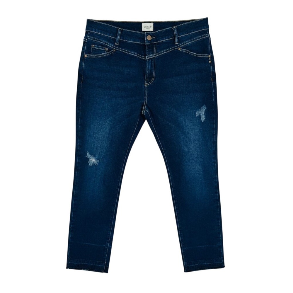 Wrap London Jeans Skinny Cropped Stretch Dark‎ Wash Raw Hem Blue Size 14